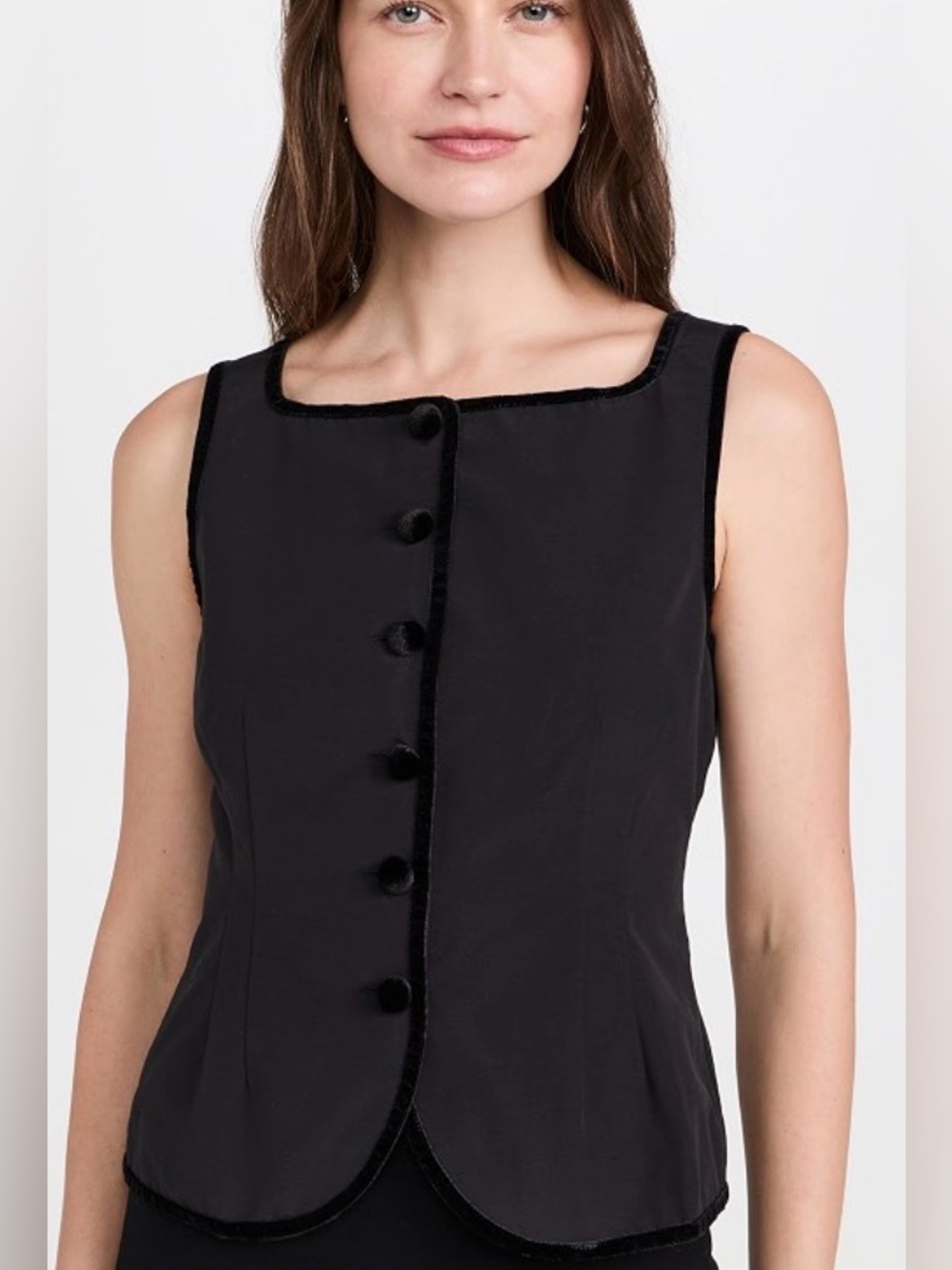 Ciao Lucia Amira Top NWT Black Velvet Square Neck Button Front XXS Poplin Luxury